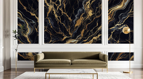 Design A0006 — Papier peint Marbre Noir et Or Luxe - Collection 1 — Novomur