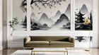Design A0040 — Papier peint Asie Encre Noire Pagode — Novomur