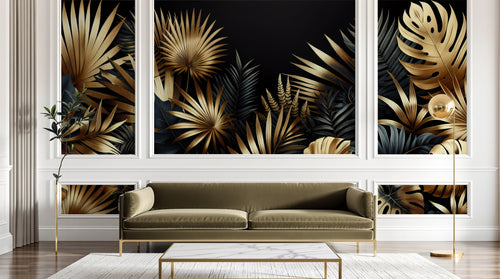 Design A0060 — Papier peint Palmier Tropical Doré Luxe - Collection 2 — Novomur