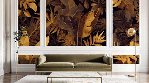 Design A0132 — Papier peint Palmier Tropical Doré Luxe - Collection 2 — Novomur
