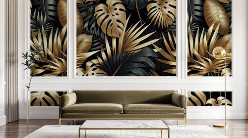 Design A0585 — Papier peint Palmier Tropical Doré Luxe - Collection 2 — Novomur