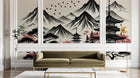 Design A0938 — Papier peint Asie Encre Noire Pagode — Novomur