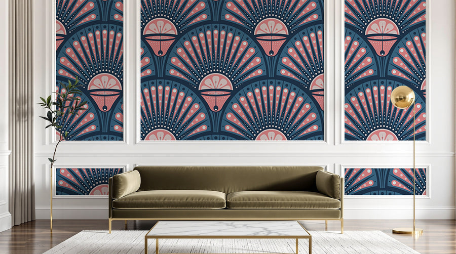 Design D0199 — Papier peint Art Déco Éventails et Or - Collection 2 — motif grand — Novomur