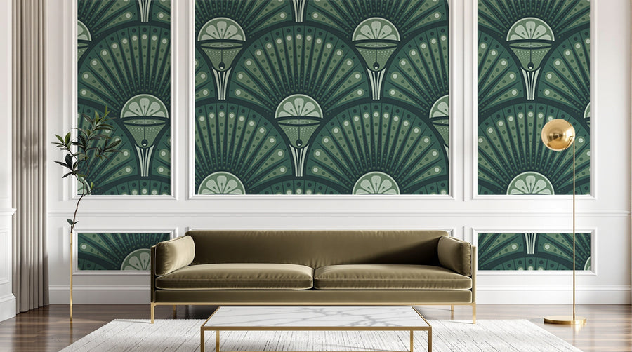 Design D0321 — Papier peint Art Déco Éventails et Or - Collection 2 — motif grand — Novomur