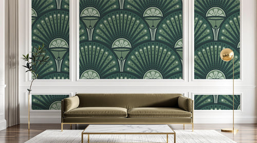 Design D0321 — Papier peint Art Déco Éventails et Or - Collection 2 — motif grand — Novomur