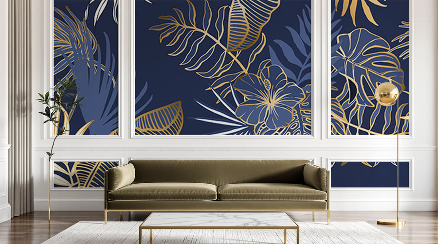Design D0493 — Papier peint Palmier Tropical Doré Luxe - Collection 2 — motif grand — Novomur
