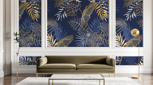 Design D0493 — Papier peint Palmier Tropical Doré Luxe - Collection 2 — motif standard — Novomur