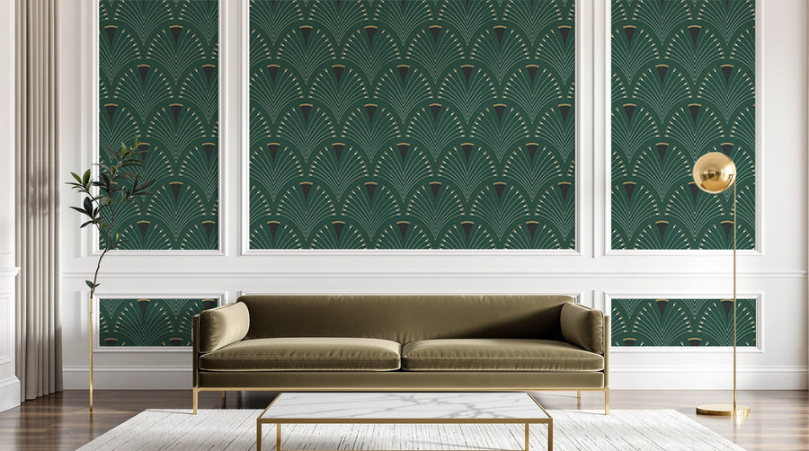 Design D0605 — Papier peint Art Déco Éventails et Or - Collection 2 — motif grand — Novomur