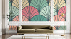 Design E0538 — Papier peint Art Déco Éventails et Or - Collection 2 — motif grand — Novomur