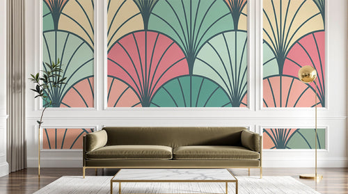 Design E0538 — Papier peint Art Déco Éventails et Or - Collection 2 — motif grand — Novomur