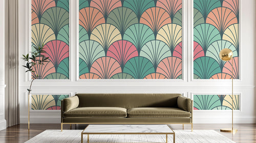 Design E0538 — Papier peint Art Déco Éventails et Or - Collection 2 — motif standard — Novomur