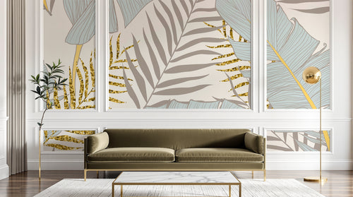 Design E0601 — Papier peint Palmier Tropical Doré Luxe - Collection 1 — Novomur