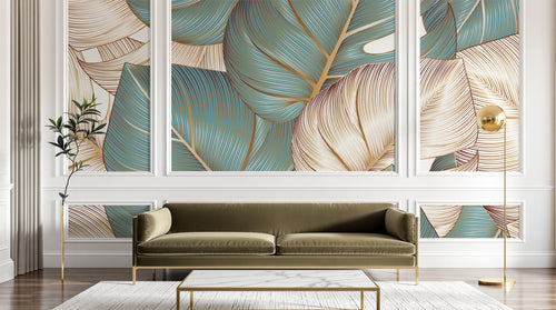 Design F0744 — Papier peint Palmier Tropical Doré Luxe - Collection 1 — Novomur