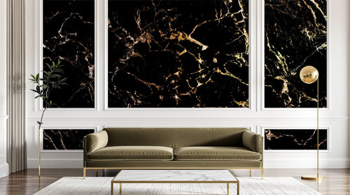 Design SL0034 — Papier peint Marbre noir veines dorees — Novomur