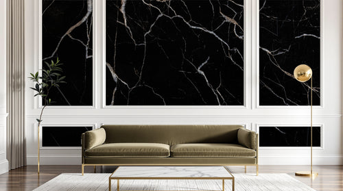Design SL0145 — Papier peint Marbre noir veines blanches dorees — Novomur