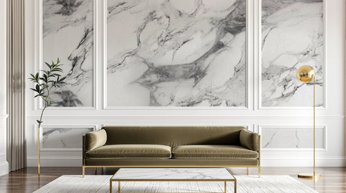 Design SL0190 — Papier peint Marbre Carrara blanc veines grises — Novomur