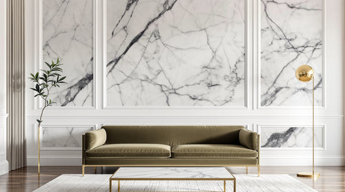 Design SL0394 — Papier peint Marbre Carrara blanc veines grises classique — Novomur