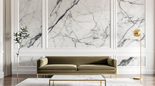 Design SL0394 — Papier peint Marbre Carrara blanc veines grises classique — Novomur