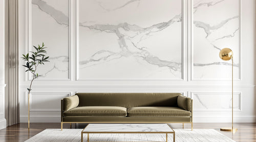 Design SL0401 — Papier peint Marbre Calacatta blanc veines grises — Novomur