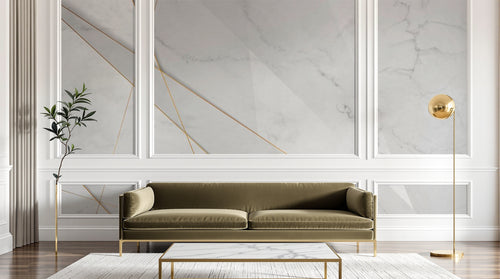 Design SL0579 — Papier peint Marbre blanc lignes dorees luxe — Novomur