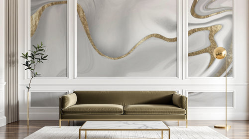 Design SL0613 — Papier peint Marbre liquide blanc veines dorees relief — Novomur