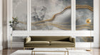Design SL0614 — Papier peint Marbre liquide lignes dorees nuages gris — Novomur