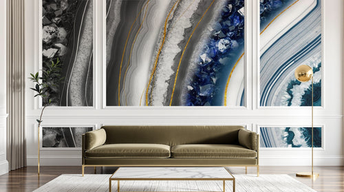 Design SL0794 — Papier peint Agate geode bleu cristaux dorees — Novomur