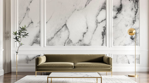 Design SL0823 — Papier peint Marbre Carrara blanc veines douces — Novomur