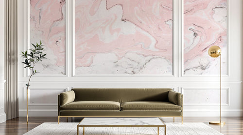 Design ZX0536 — Papier peint Marbre rose blanc liquide tourbillon — Novomur