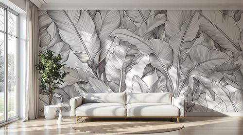 Design A0058 — Papier peint Palmier Tropical Noir et Blanc — Novomur