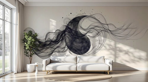 Design A0292 — Papier peint Asie Encre Noire Montagne — Novomur