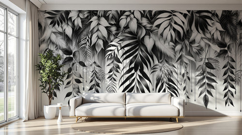 Design A0323 — Papier peint Palmier Tropical Noir et Blanc — Novomur