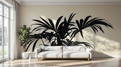 Design A0454 — Papier peint Palmier Tropical Noir et Blanc — Novomur