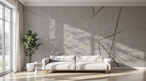 Design SL0075 — Papier peint Lignes cuivrees fond beton — Novomur