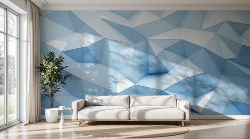 Design SL0207 — Papier peint Polygones 3D bleu pale low poly — Novomur