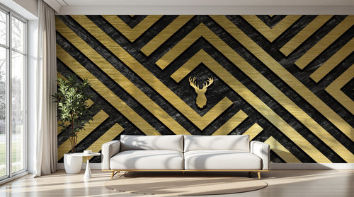 Design SL0270 — Papier peint Losanges or noir tete cerf doree — Novomur