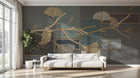 Design SL0276 — Papier peint Ginkgo dores cadres fond gris luxe — Novomur