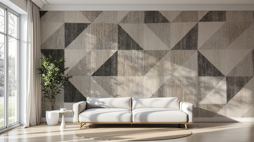 Design SL0284 — Papier peint Triangles gris beige textile lin — Novomur