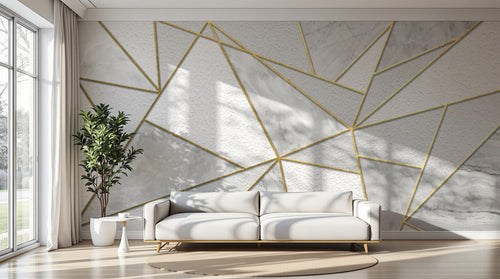 Design SL0293 — Papier peint Marbre triangles dores fond blanc luxe — Novomur