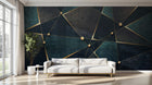 Design SL0353 — Papier peint Triangles dores perles fond bleu grunge — Novomur