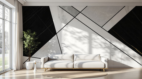 Design SL0404 — Papier peint Triangles marbre noir blanc art deco — Novomur