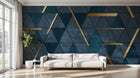 Design SL0464 — Papier peint Triangles bleu marine barres dorees art deco — Novomur