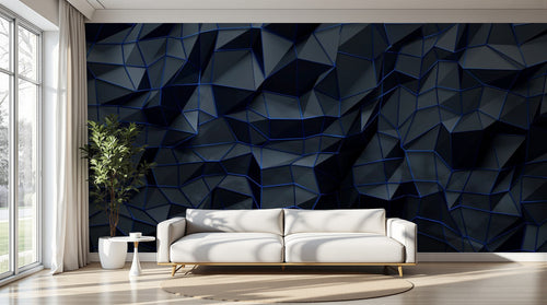 Design SL0473 — Papier peint Polygones bleu marine 3D facette — Novomur