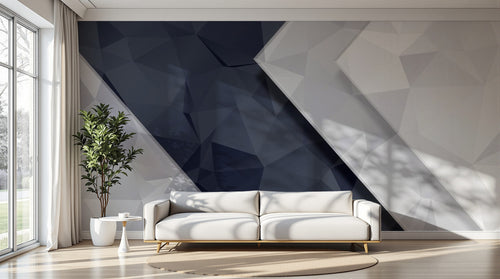 Design SL0597 — Papier peint Triangles 3D gris fonce blanc diagonale — Novomur