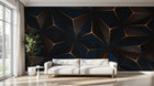 Design SL0638 — Papier peint Triangles 3D bleu marine lignes cuivre — Novomur