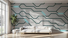 Design SL0640 — Papier peint Circuit imprime electronique cyan argent — Novomur