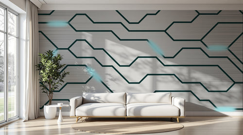 Design SL0640 — Papier peint Circuit imprime electronique cyan argent — Novomur