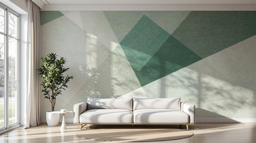 Design SL0682 — Papier peint Triangles bleu vert blanc grunge facette — Novomur
