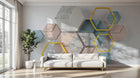 Design SL0796 — Papier peint Cubes hexagones 3D rose marbre — Novomur