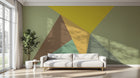 Design SL0832 — Papier peint Triangles vert sauge jaune fond vert — Novomur